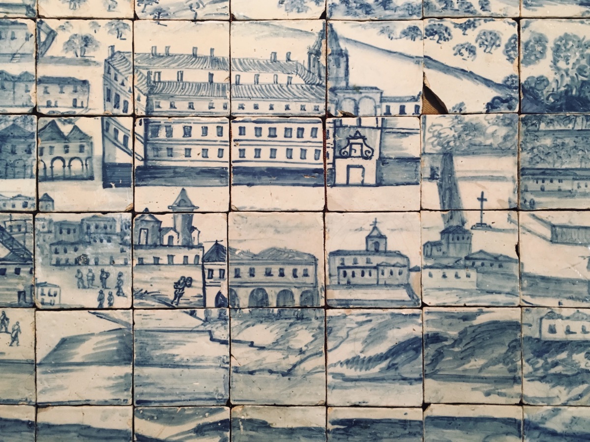 Photograph of Tiles decorated by handpainted buildings