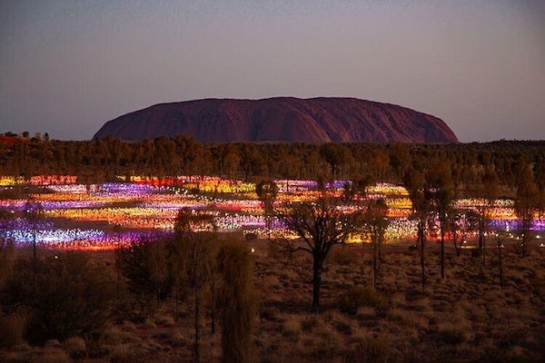Picture of Uluru with light sculpture in foreground